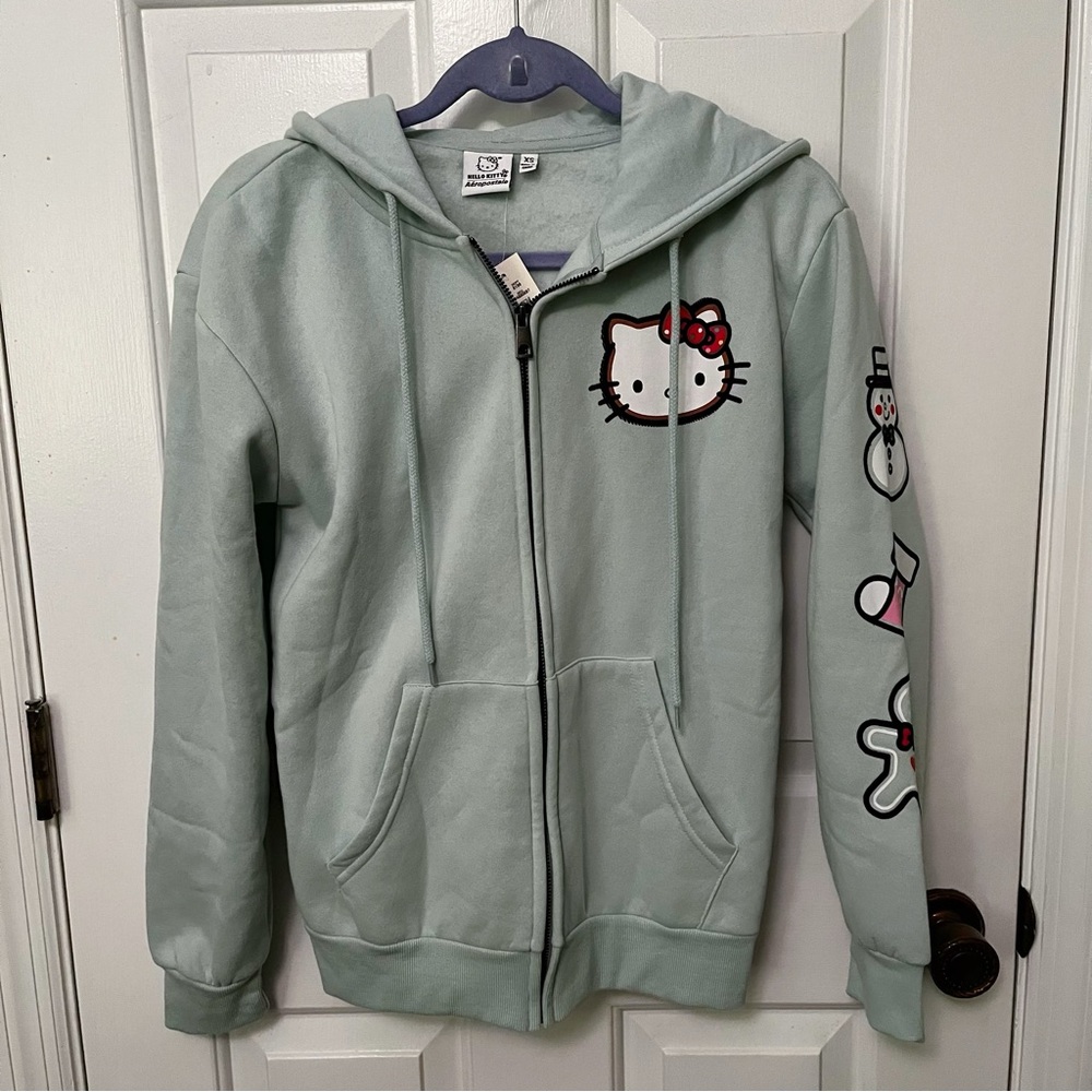 NWT Aeropostale‎ Hello Kitty Christmas Blue Full Zip Hoodie Sweatshirt (size XS)